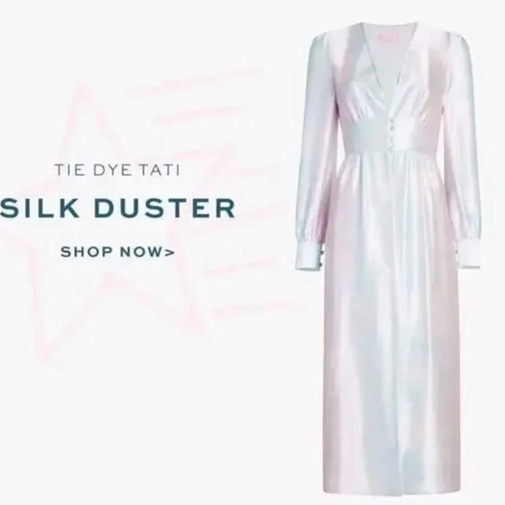 Hill House 100% Mulberry Silk Tati Duster Soft Pink and Blue Dress
